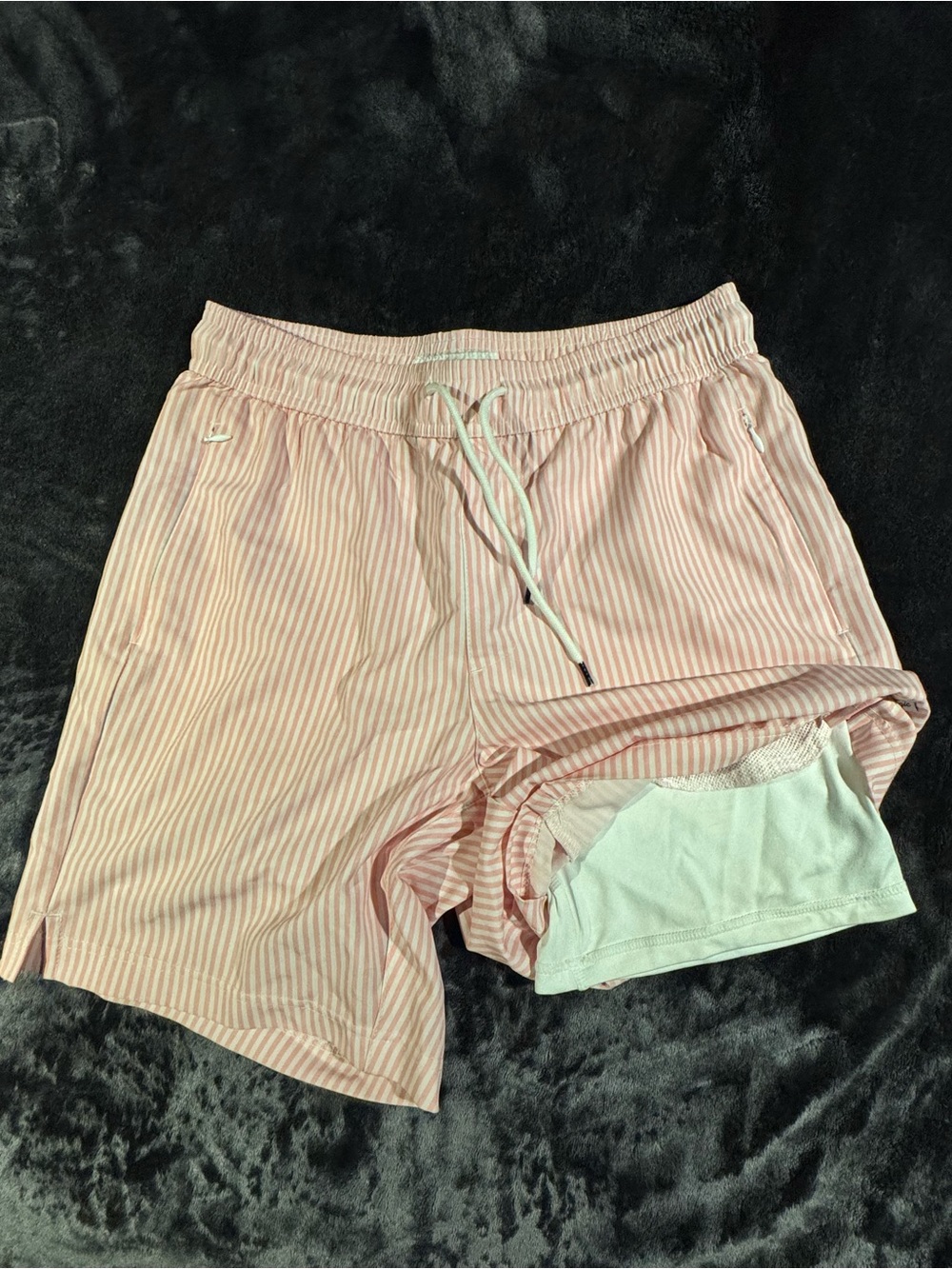 Striped Pink Drawstring Active Shorts with Built-In Liner